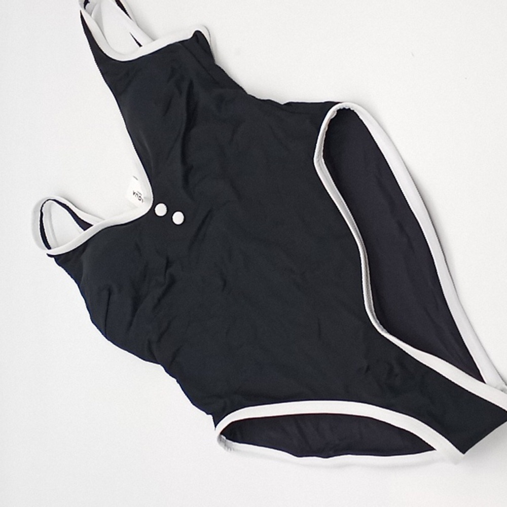 AQUA Swim Button One-Piece Swimsuit Black S